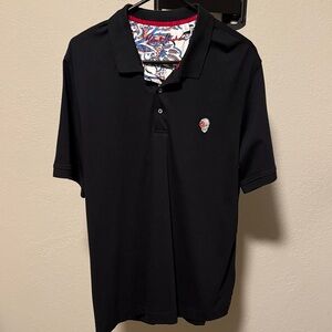 Robert Graham Black Polo with Artistic Skull Detail